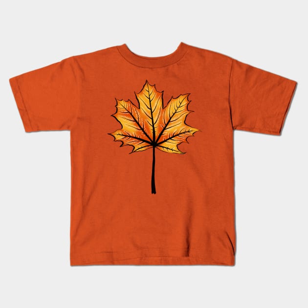 Yellow Orange Autumn Leaf Decorative Botanical Art Kids T-Shirt by Boriana Giormova